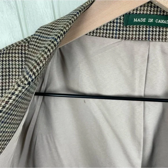 Vintage 90s Lauren Ralph Lauren Men's Wool Blazer Size 46XL Beige Houndstooth